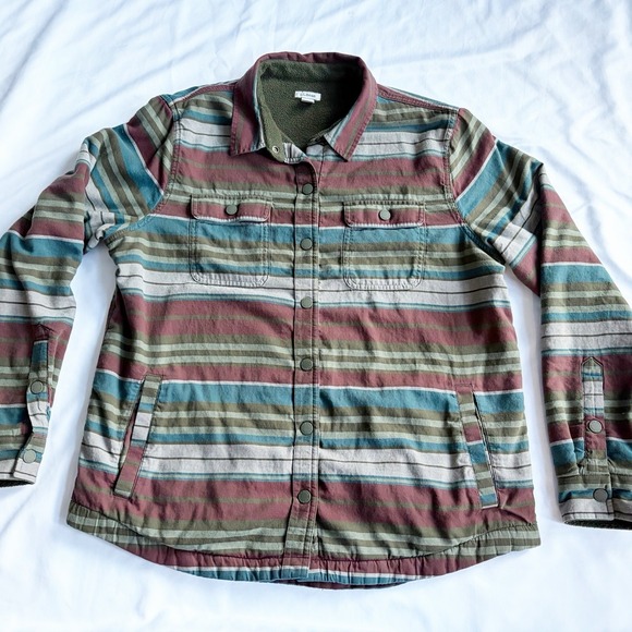 L.L. Bean Tops - L.L. Bean Women's Med Fleece-Lined Flannel Shirt, Snap-Front Muted Stripes EUC
